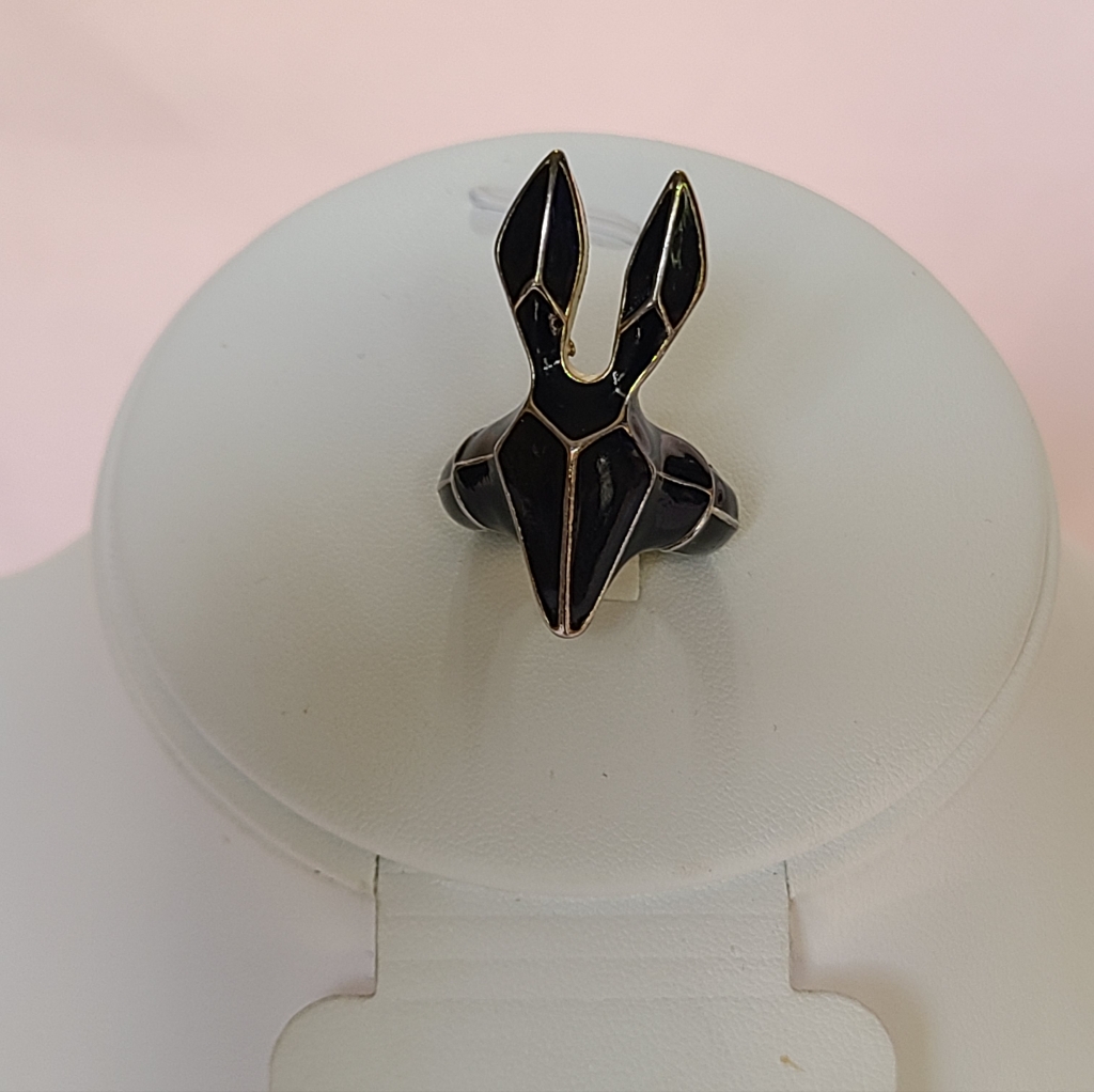 Black Enamel 3d Animal Head Ring Anubis Fox Rabbit Gothic Stretch Expandable